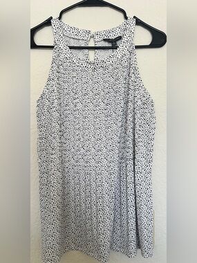 Adrianna Papell White Sleeveless Dress with Black Leaf Print